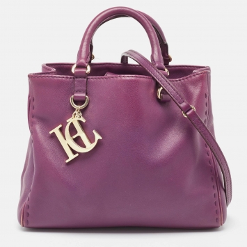 Pre Owned CH Carolina Herrera Purple Leather Charm Tote