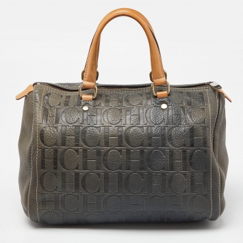 Pre Owned CH Carolina Herrera Blue Monogram Leather Andy Boston Bag