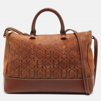 Pre Owned CH Carolina Herrera Brown Monogram Nubuck Leather Tote