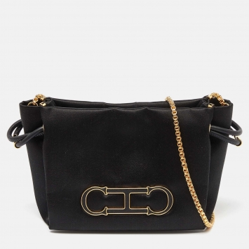 Pre Owned Ch Carolina Herrera Black Satin and Leather Chain Bag