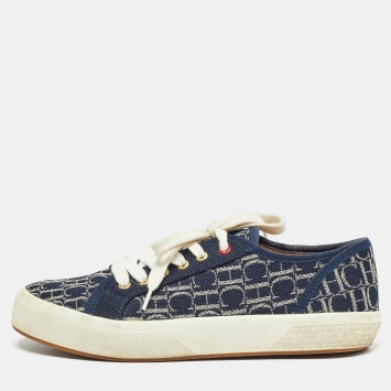 Pre Owned CH Carolina Herrera Navy Blue Canvas Low Top Sneakers Size 38