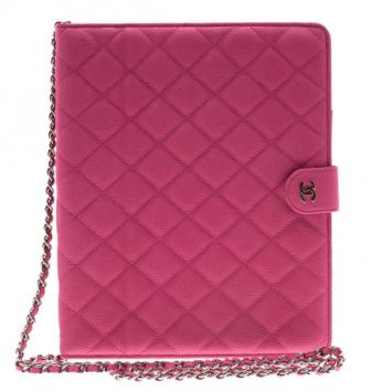 Pre Owned Chanel Pink Quilted Leather Crossbody iPad Case