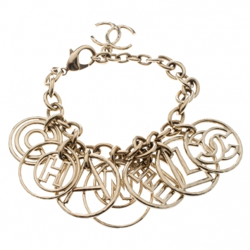 Pre Owned Chanel CC Logo Charm Gold Tone Chain Link Bracelet