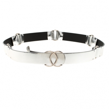 Pre Owned Chanel Silver Leather CC Belt 80cm