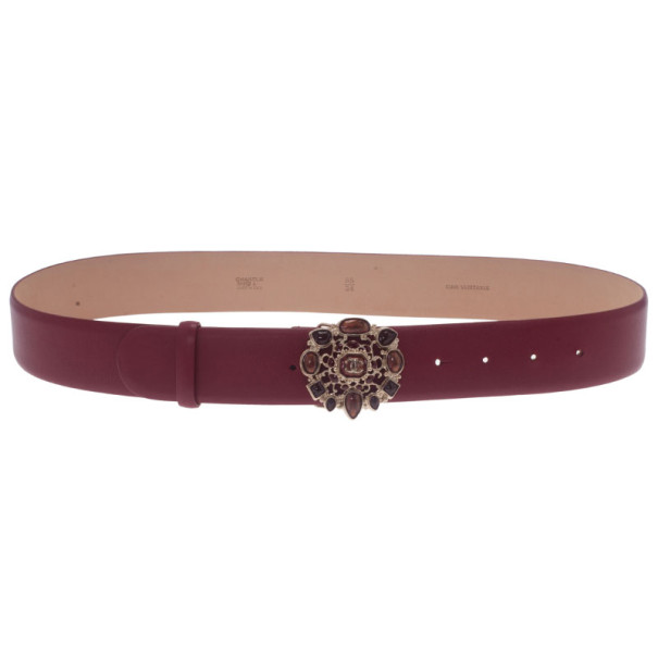 Pre Owned Chanel Red Leather Resin Buckle Belt 85CM