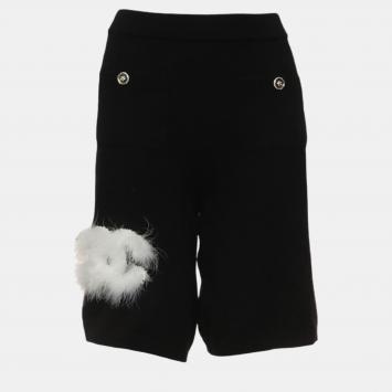 Pre Owned Chanel Black Fur Embellished Knit Shorts S