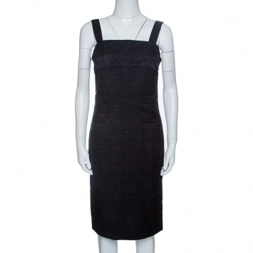 Pre Owned Chanel Black Textured Patch Pocket Detail Sleeveless Dress M