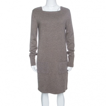 Pre Owned Chanel Brown Lurex Knit Long Sleeve Sweater Dress M