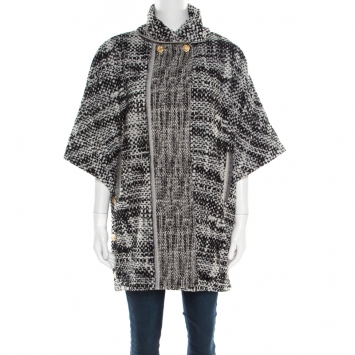 Pre Owned Chanel Monochrome Cotton Terry Roll Collar Cape Coat M