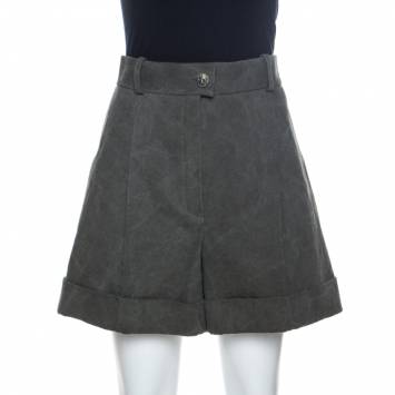 Pre Owned Chanel Dark Khaki Cotton Shorts M