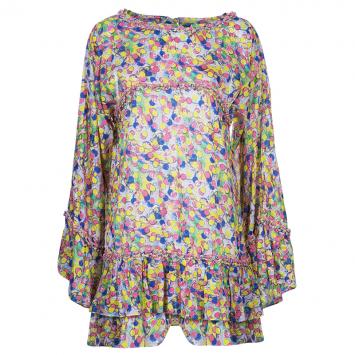 Pre Owned Chanel Multicolor Polka Dot Long Sleeve Dress L