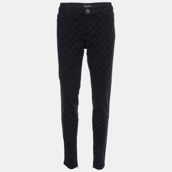 Chanel Black Flock Quilt Print Denim Slim Fit Jeans M/Waist 31"