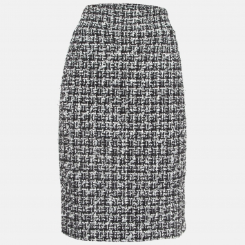 Pre Owned Chanel Monochrome Tweed Pencil Skirt L