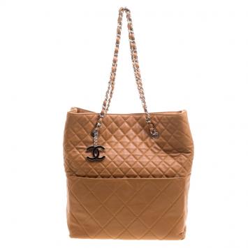 Pre Owned Chanel Brown Quilted Leather In The Business North South Tote