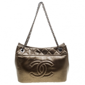 Pre Owned Chanel Bronze Leather Timeless CC Soft Shopping Tote