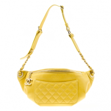 Pre Owned Chanel Yellow Quilted Leather Waist Bag