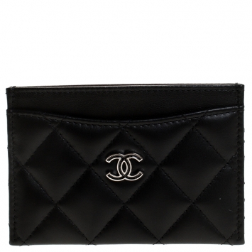 Pre Owned Chanel Black Quilted Leather Classic Card Holder