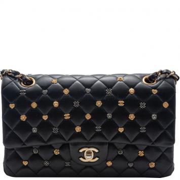 مملوكة مسبقًا Chanel Black Lambskin Lucky Charm Limited Quilted Flap Bag Medium Size 