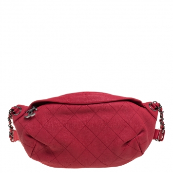 Pre Owned Chanel Pink Quilted Leather Zip and Carry Waist Bag 