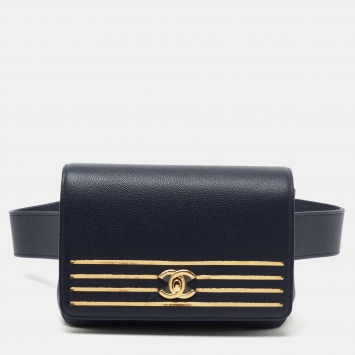 Pre Owned Chanel Blue Caviar Leather Captain Gold Waist Bag