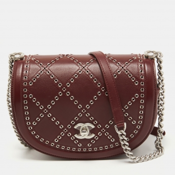 Pre Owned Chanel Burgundy Quilted Leather Small Coco Eyelet Flap Bag