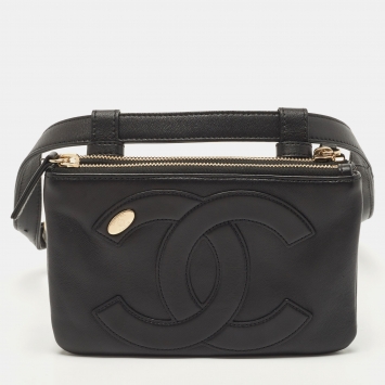 Pre Owned Chanel Black Leather CC Mania Double Zip Waist Belt Bag