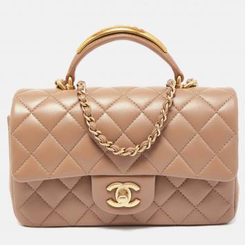 Pre Owned Chanel Caramel Quilted Leather Mini Classic Top Handle Bag
