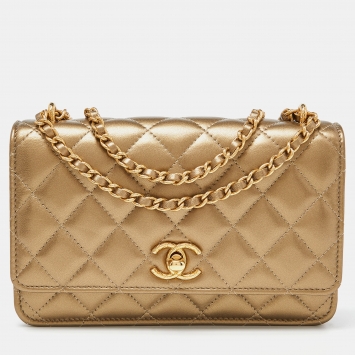 Pre Owned Chanel Gold Quilted Leather CC Wallet on Chain 