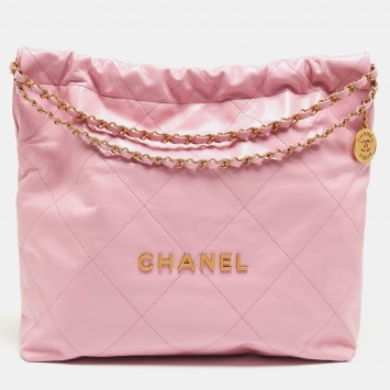 Pre Owned Chanel Pink Quilted Leather Small 22 Hobo