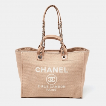 Pre Owned Chanel Beige Canvas and Leather Large Deauville Shopper Tote