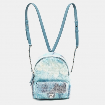 Pre Owned Chanel Blue Sequin and Leather Mini Waterfall Backpack