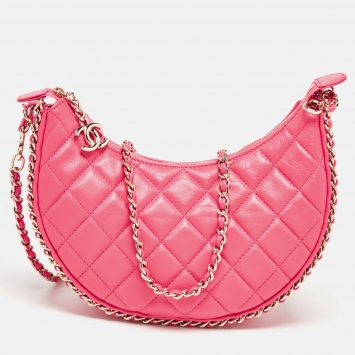 Pre Owned Chanel Pink Quilted Leather CC Moon Bag