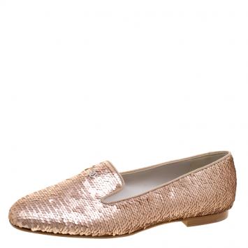 Pre Owned Chanel Two Tone Sequined CC Smoking Slippers Size 38.5
