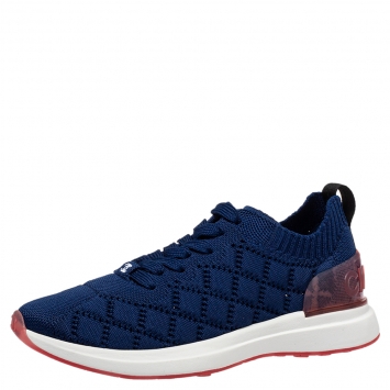 Pre Owned Chanel Blue Knit Fabric CC Low Top Sneakers Size 36.5