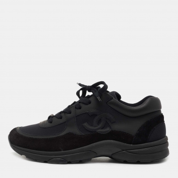 Pre Owned Chanel Black Suede and Fabric CC Logo Sneakers Size 40