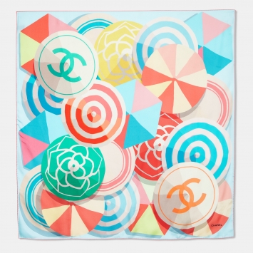 Pre Owned Chanel Multicolor CC Camelia Print Silk Square Scarf