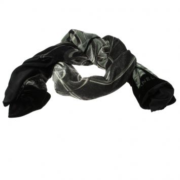 Pre Owned Chanel  Black and Green CC Logo Velvet Scarf