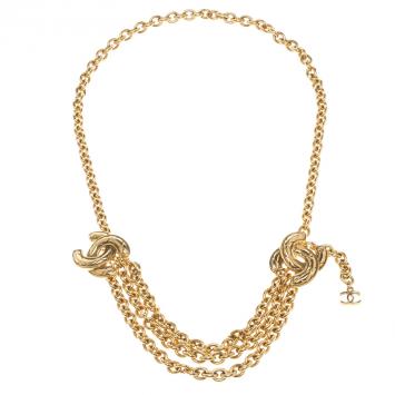 Pre Owned Chanel Vintage CC Matelasse Chain Gold Plated Necklace / Belt