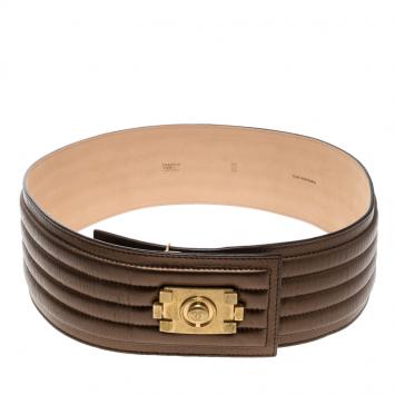 Pre Owned Chanel Bronze Striped Leather Waist Boy Belt 90cm