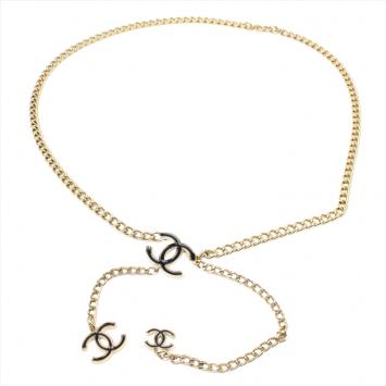 Pre Owned Chanel Black Enamel CC Gold Tone Chain Belt