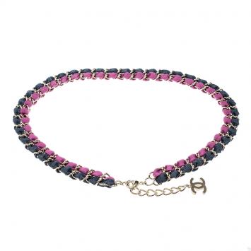 Pre Owned Chanel CC Two Tone Fabric Blend Woven Gold Tone Chain Belt