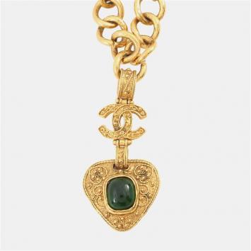 Pre Owned Chanel Gripoa Cc Logo Necklace Metal Color Stone