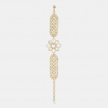 Pre Owned Chanel Pearled Gemstones Yellow Gold Bracelet