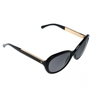 Pre Owned Chanel Black 5269 CC Logo Classic Timeless Oversize Cat Eye Sunglasses 