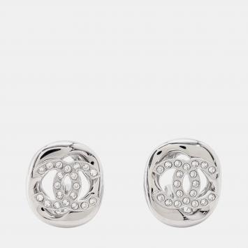 Pre Owned Chanel CC Logo Crystal Metal Women's Clip-On Earrings