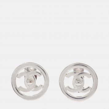 Pre Owned Chanel Turnlock Button 97P Silver -Tone Metal Women's Clip -On Earrings