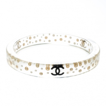 Pre Owned Chanel Faux Pearl Clear Resin Bangle Bracelet 