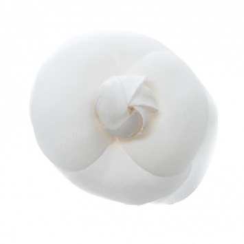 Pre Owned Chanel White Camellia Silk Organza Brooch 