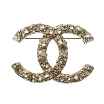 Pre Owned Chanel CC Crystal Embellished Gold Tone Pin Brooch