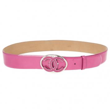 Pre Owned Chanel CC Logo Pink Leather Belt 90 CM